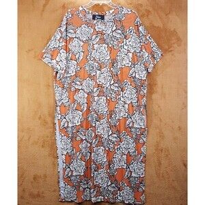NINA PARKER Dress Womens Plus 2X Orange Floral Mesh Midi Slit Tunic Cover Up